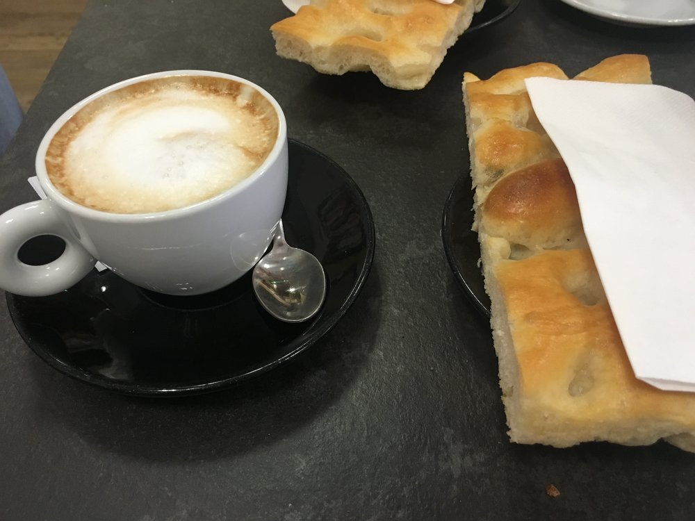 Typical Italian breakfast: Focaccia + Cappuccino. I'm not typically a coffee drinker, but that cappuccino. Wow!!!